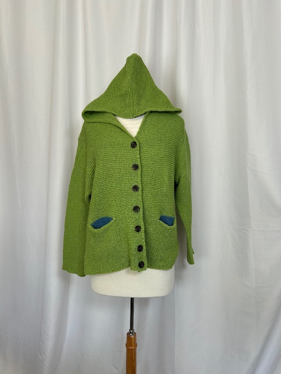 Mislook Sweaters - MISLOOK LOOSE KNIT GREEN HOODED CARDIGAN - SIZE LARGE